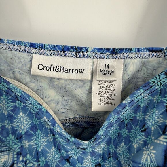 Croft And Barrow Tankini Swim Top 14 Blue White Cruise Beach Adjustable Strap - Picture 3 of 11